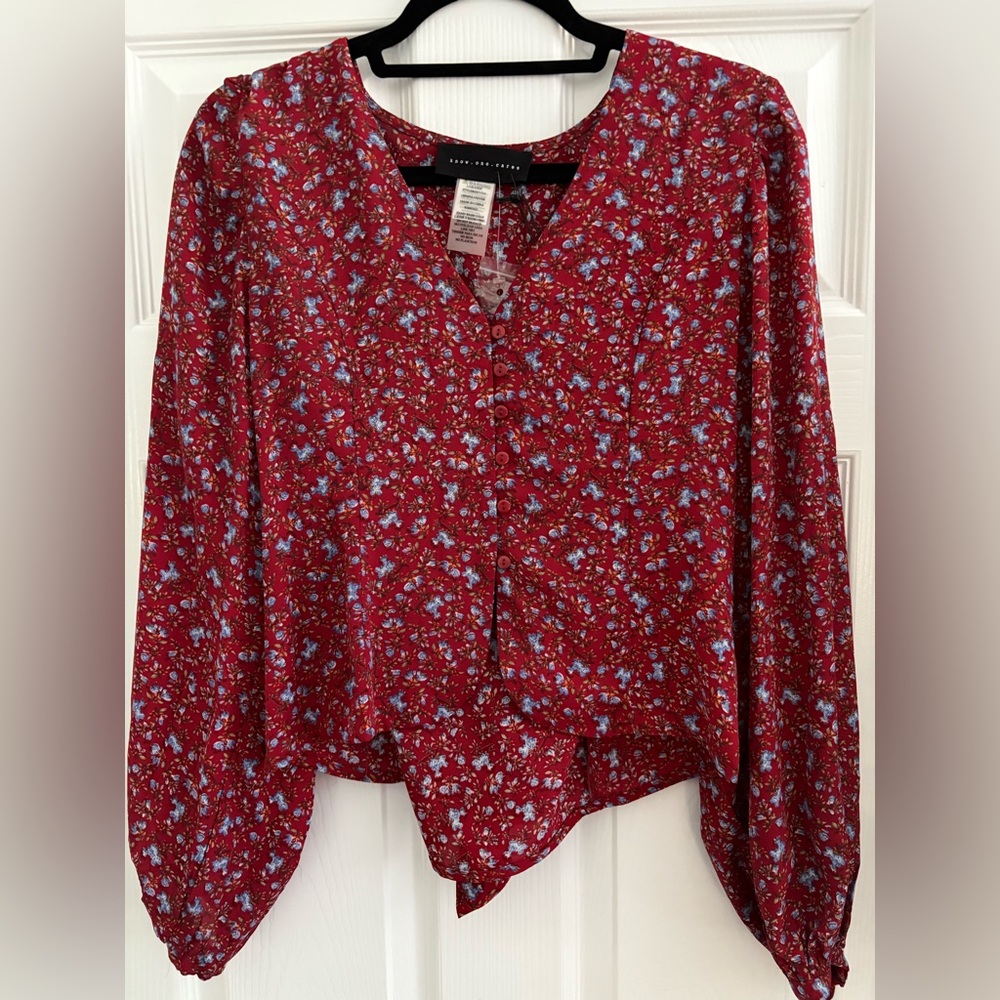 Red Floral Blouse NWT